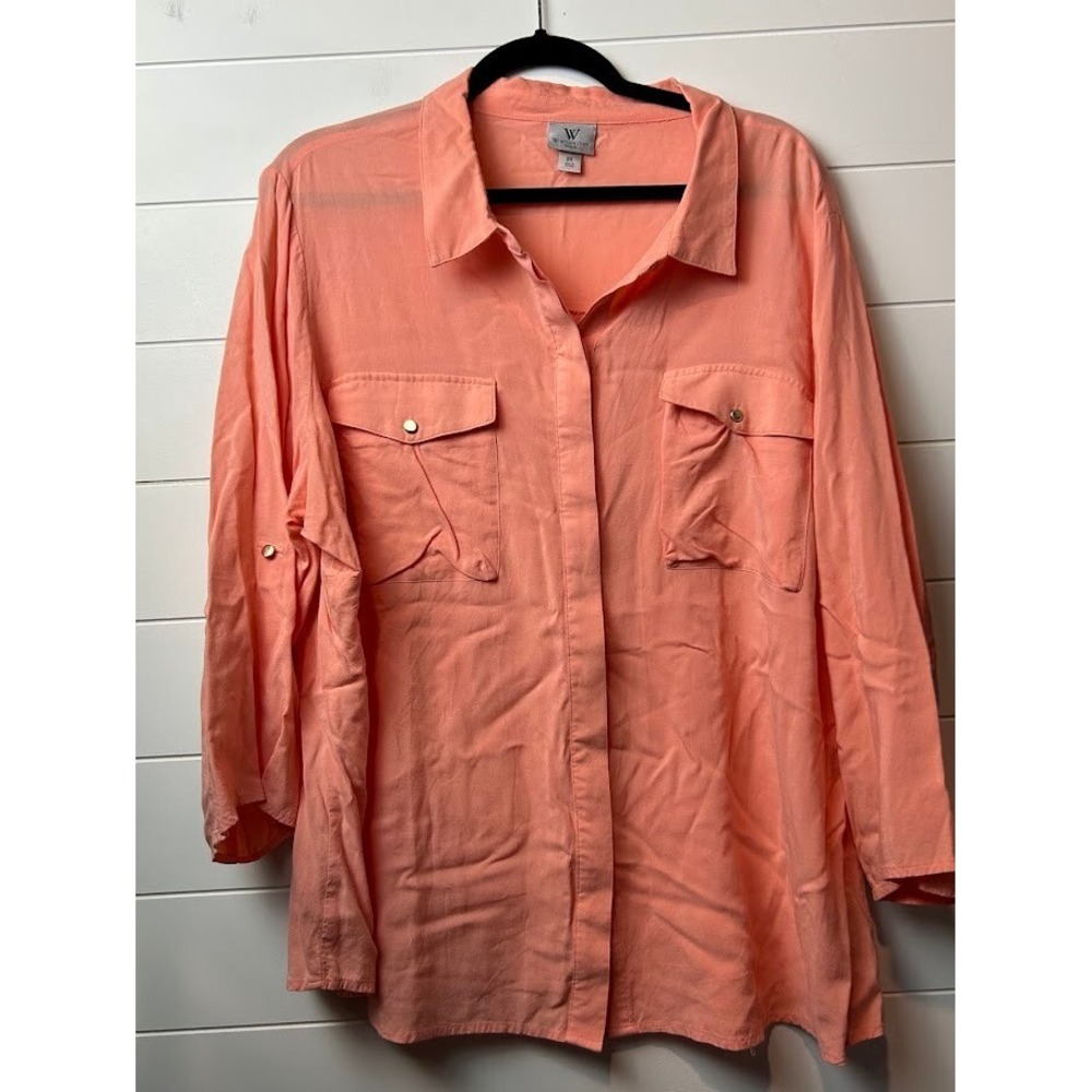 Lot Of 2- Women's Worthington 3/4 Sleeve Button up Blouses Sz 2X Peach &‎ Purple